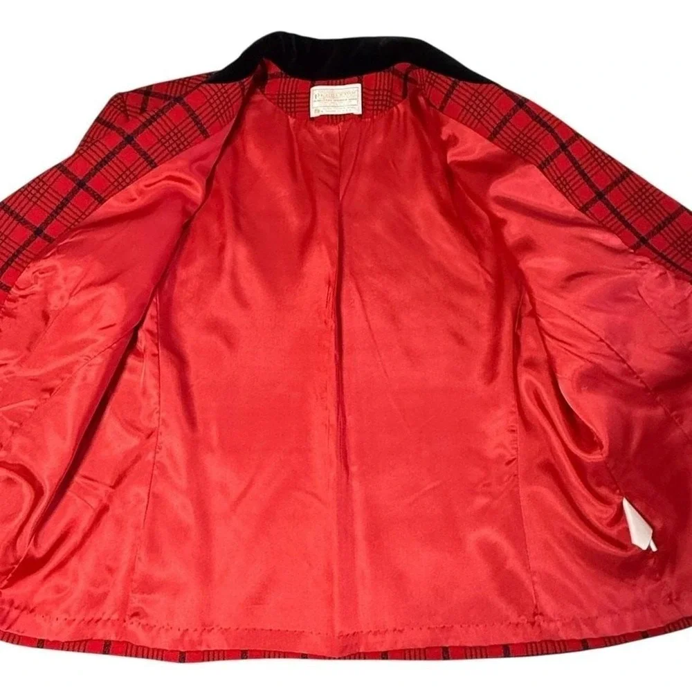 Vintage Pendleton Blazer Skirt Suit Set Women's 12 Red Plaid Tartan Wool USA 70s